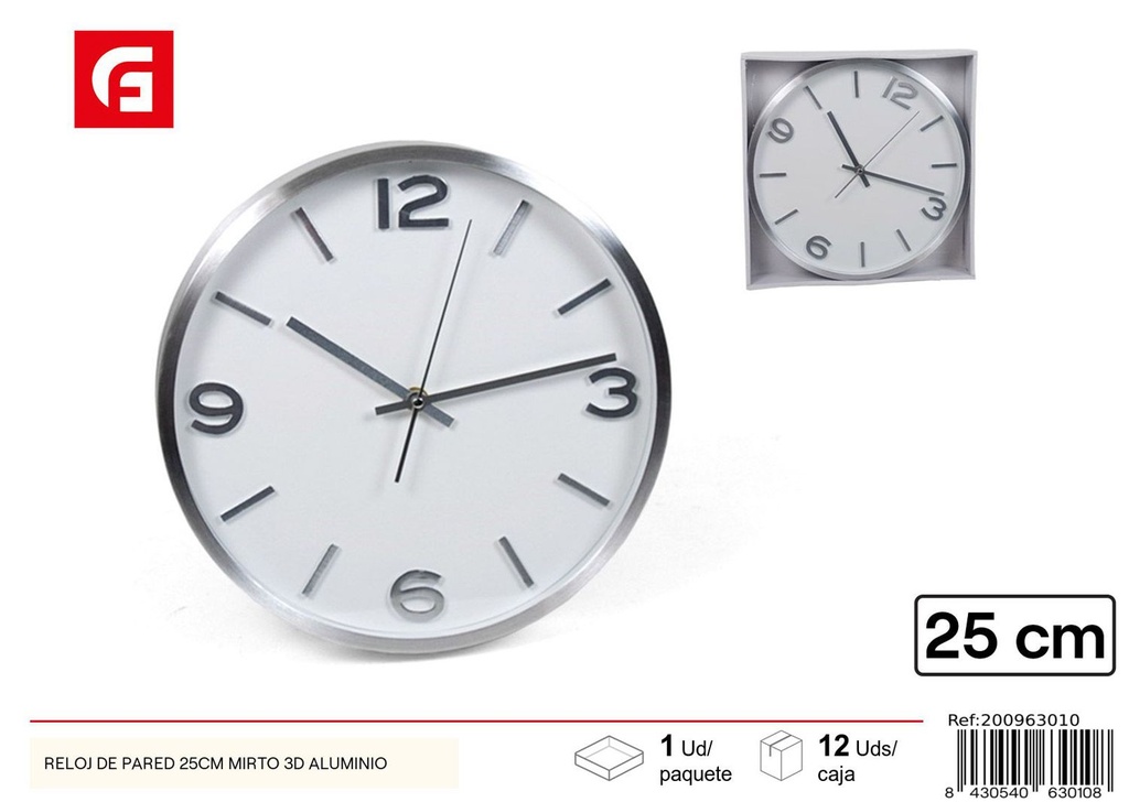 Reloj de pared 25 cm aluminio 3D Mirto - Decoración del hogar