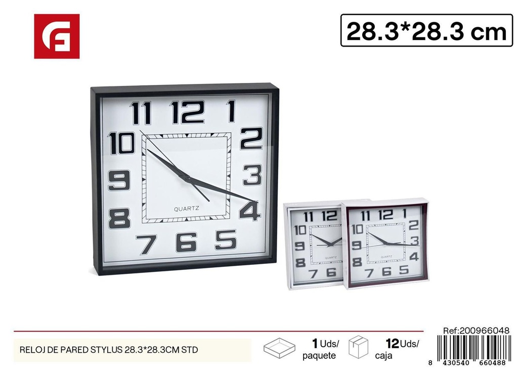 Reloj de pared Stylus 28.3x28.3cm para decoración del hogar