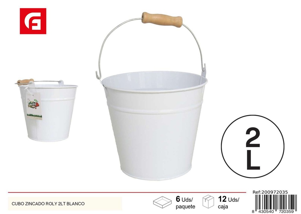  Cubo de agua de acero galvanizado Roly de 2 L en blanco - Accesorios de jardinería