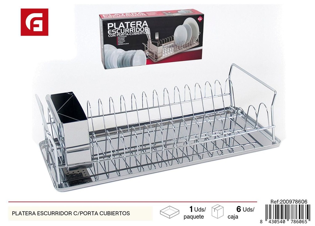 Platera escurreplatos con portacubiertos para cocina