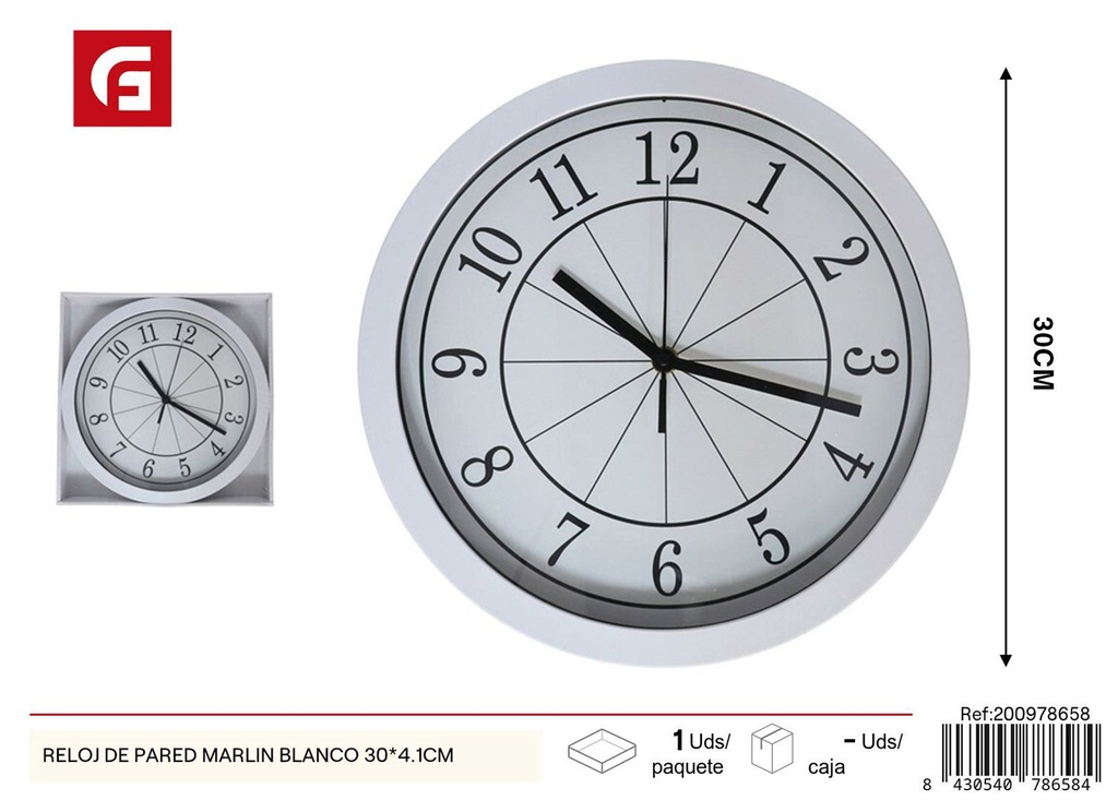 Reloj de pared Marlin blanco 30*4.1 cm - Decoración para el hogar