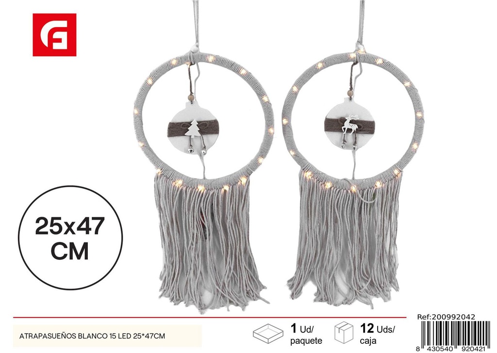 Atrapasueños blanco 15 LED 25x47 cm - Colgantes navideños