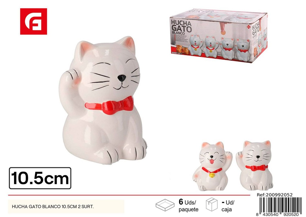 Hucha gato blanco 10.5 cm - Cerámica decorativa 