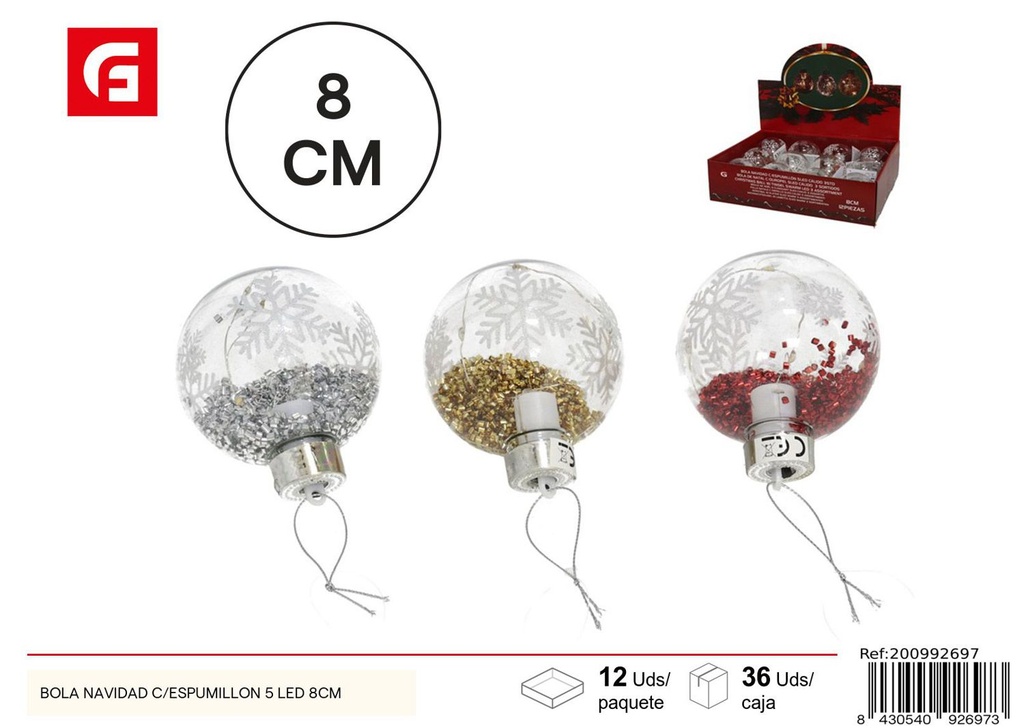 Bola de Navidad con espumillón y luz 8cm - Adornos navideños para árboles