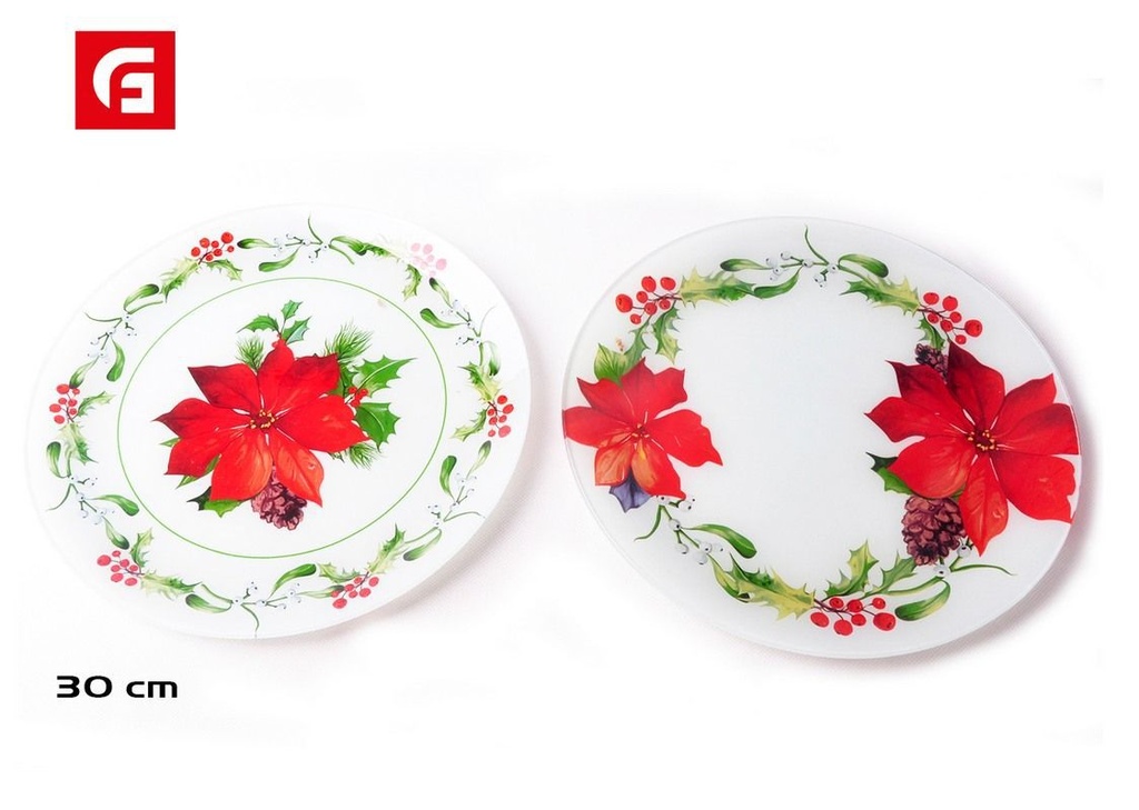 Bandeja redonda de cristal poinsettia 30cm para Navidad