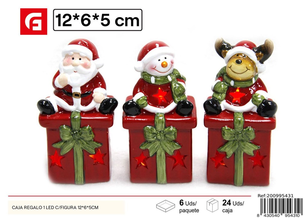 Caja de regalo con figura y LED 12x6x5 cm - Decoración navideña