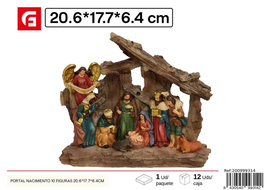 Portal de nacimiento de Navidad, 10 figuras - Escenas de belen