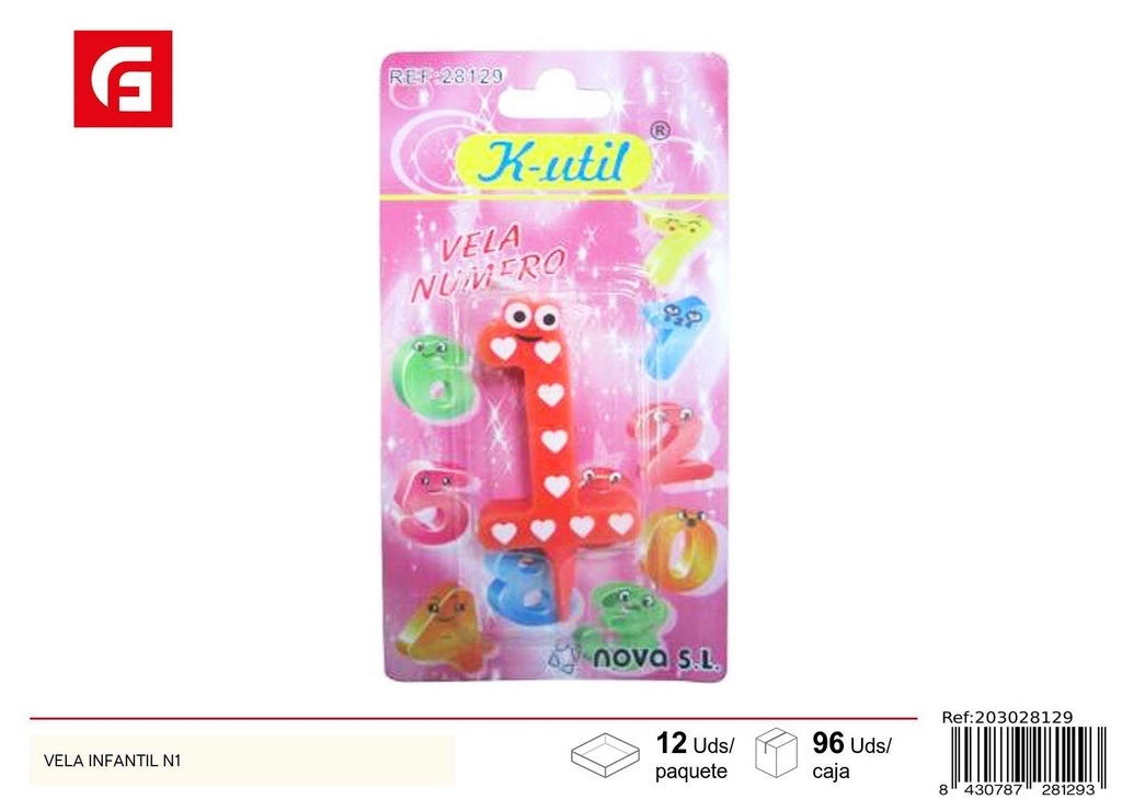 Vela infantil número 1 - Velas de cumpleaños decorativas