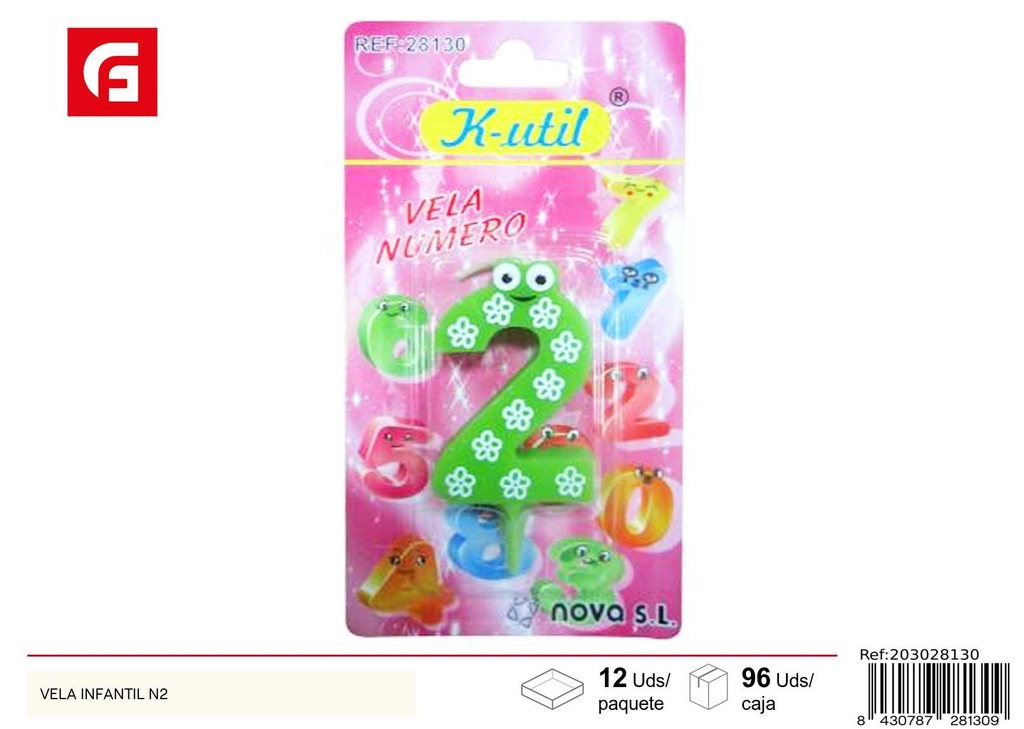 Vela infantil número 2 - Velas de cumpleaños decorativas