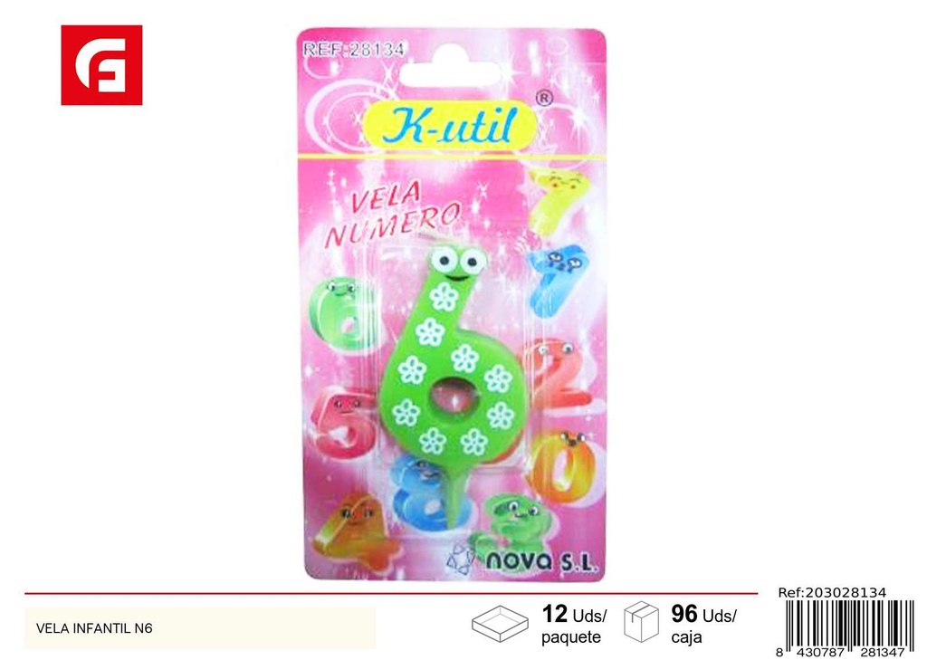 Vela infantil número 6 - Velas de cumpleaños decorativas