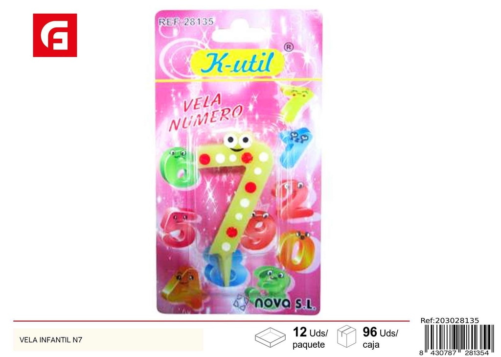 Vela infantil número 7 - Velas de cumpleaños decorativas