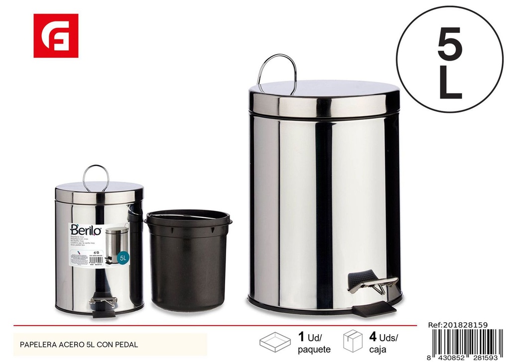Papelera de acero con pedal de 5L - Productos para el hogar