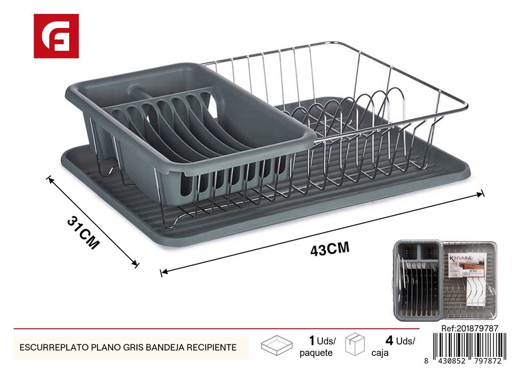 Escurreplato plano gris bandeja recipiente para cocina