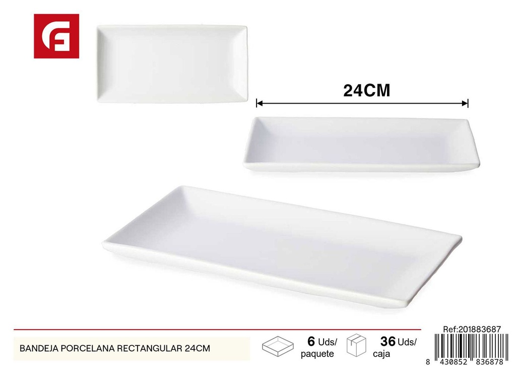 Bandeja de porcelana rectangular 24cm para servir alimentos