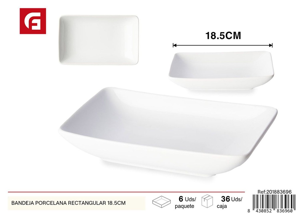 Bandeja de porcelana rectangular 18.5cm para servir alimentos