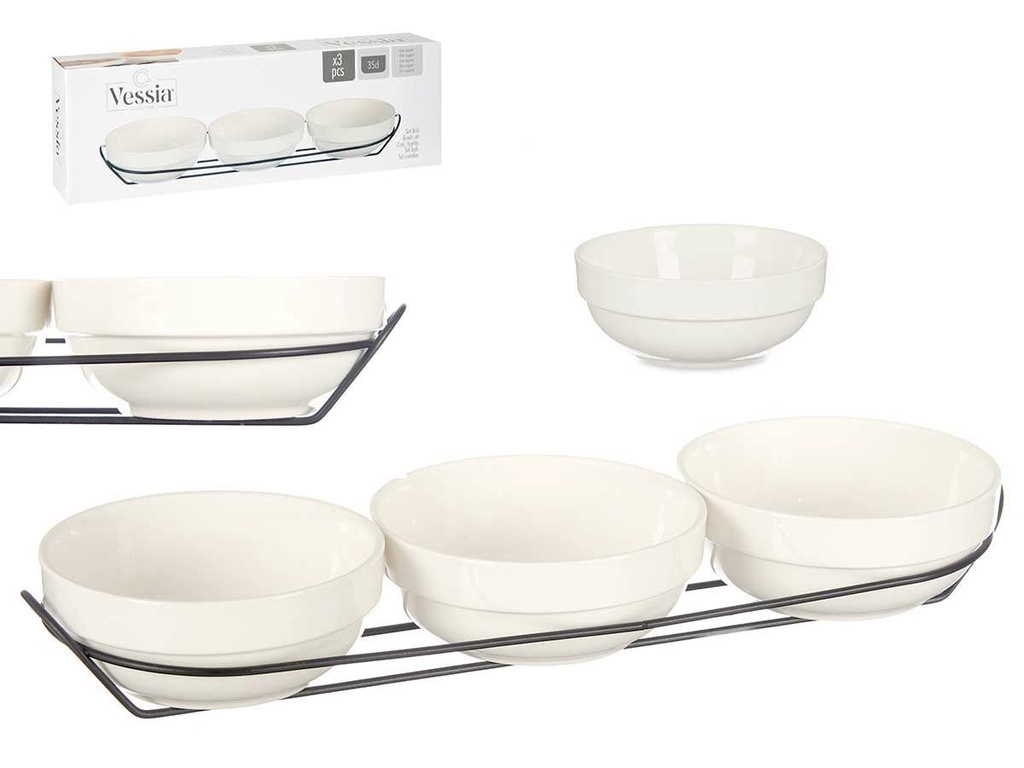 Set de 3 boles de porcelana blanca 350ml para cocina