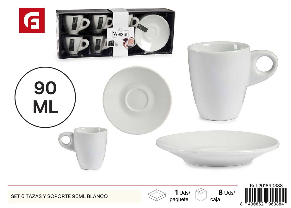 Set de 6 tazas y soporte 90 ml blanco - Accesorios de cocina