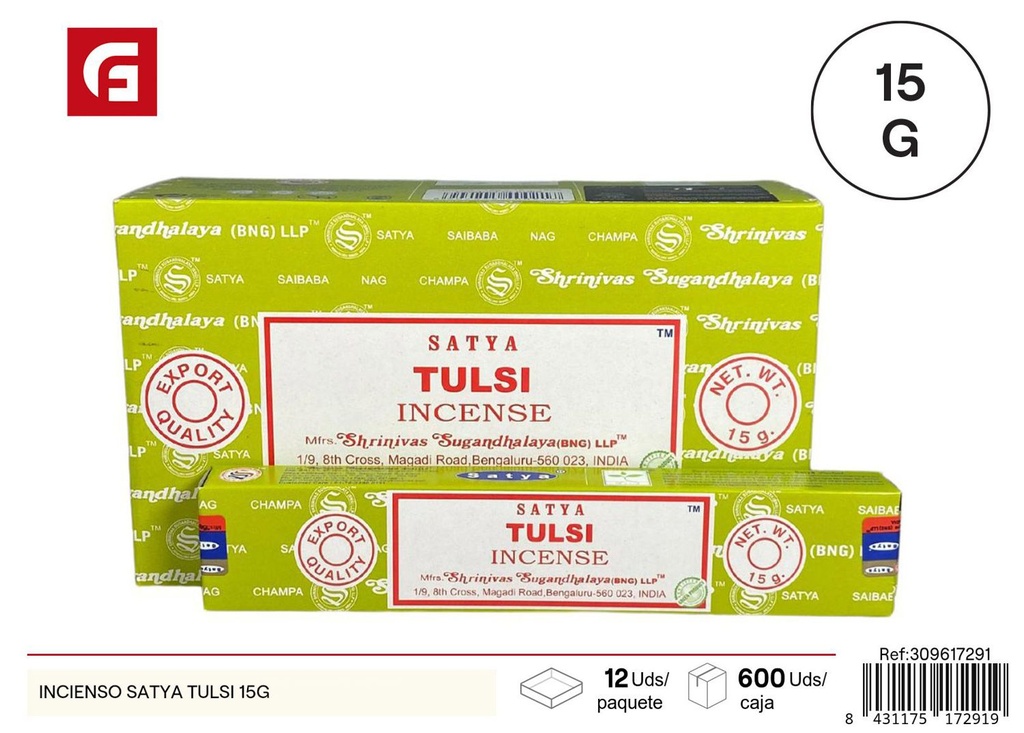 Incienso Satya Tulsi 15g para aromaterapia