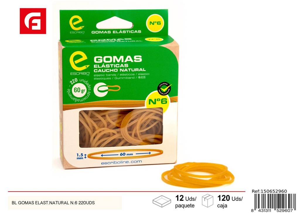 Gomas elásticas naturales N.6 220 uds - Material de oficina y manualidades