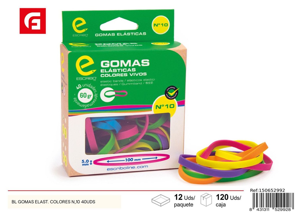 Gomas elásticas colores N.10 40uds - Papelería