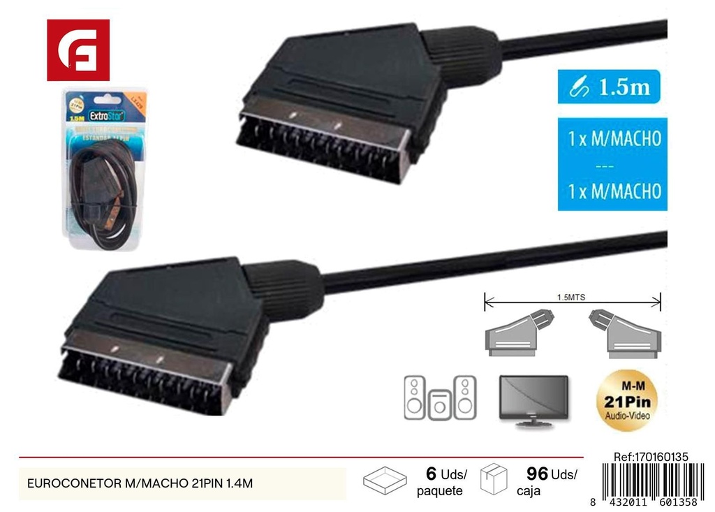 Conector europeo macho 21 pines 1.4m - Accesorios HDMI y conexiones electrónicas