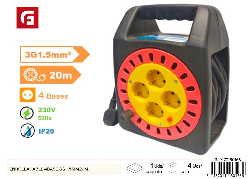  Enrollacables 4 base 3G 1.5mm 20m - Material eléctrico y alargadores