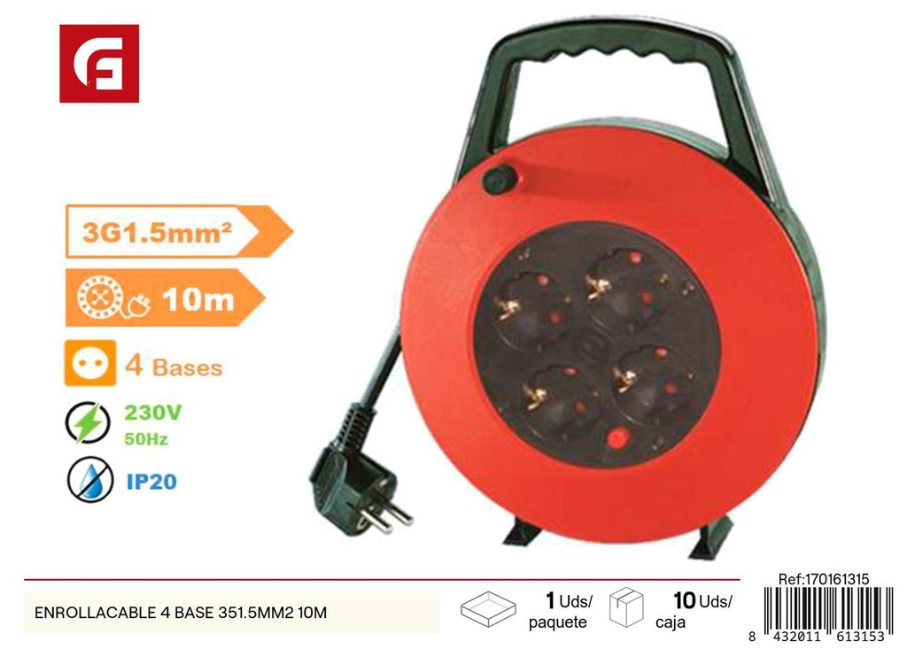 Enrollacables 4 bases 10 m - Suministros eléctricos