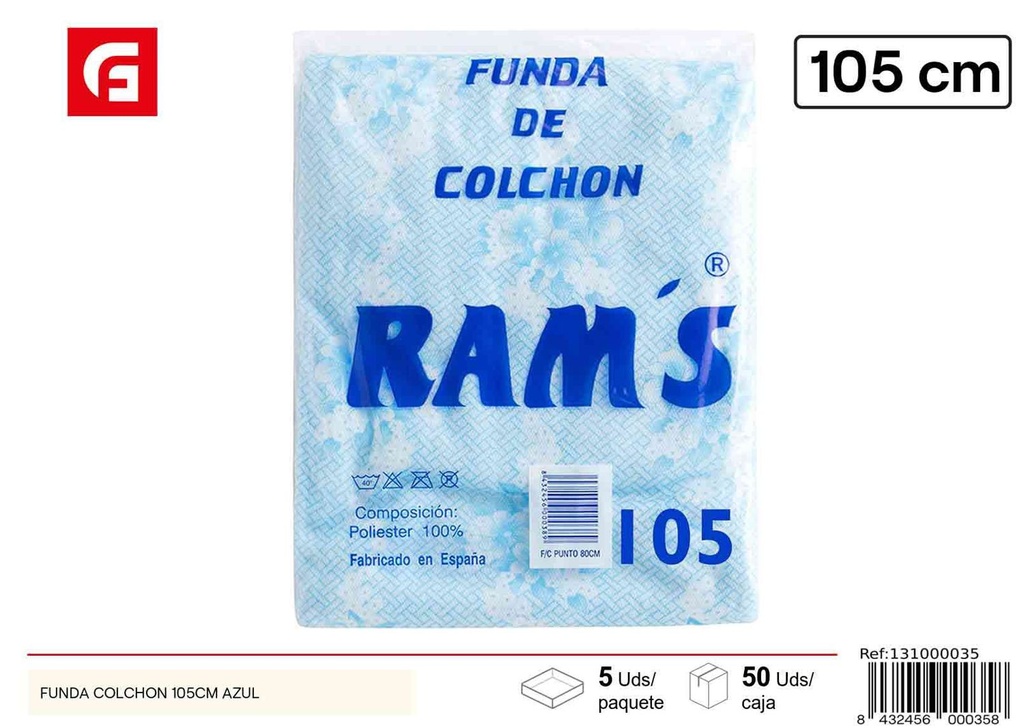 Funda de colchón 105cm azul para protección de cama