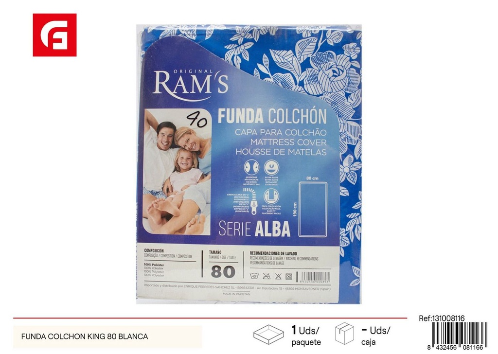 Funda colchón king 80 blanca para cama y protección