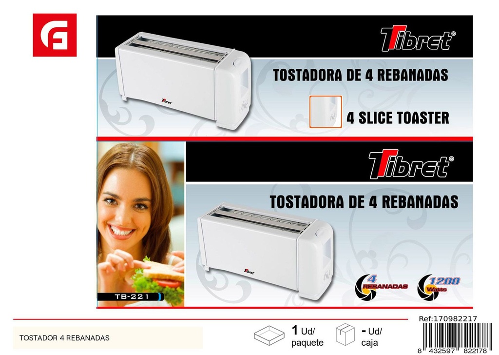 Tostador para 4 rebanadas de pan para cocina