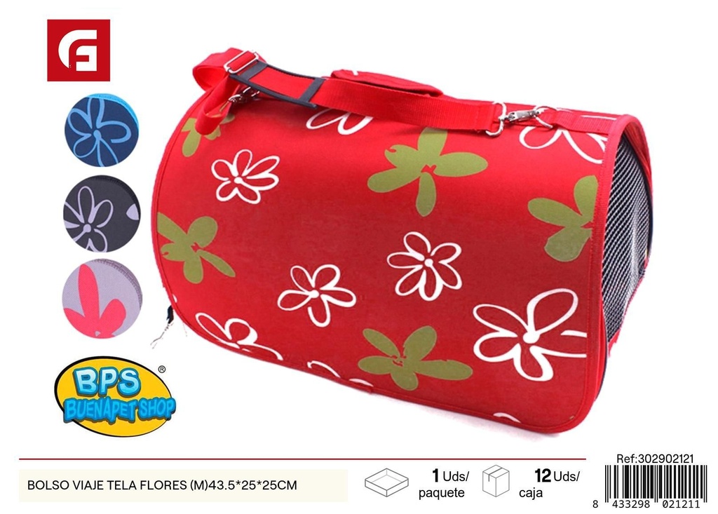 Bolso de viaje tela flores (M) 43.5x25x25cm - Transportines y accesorios para mascotas