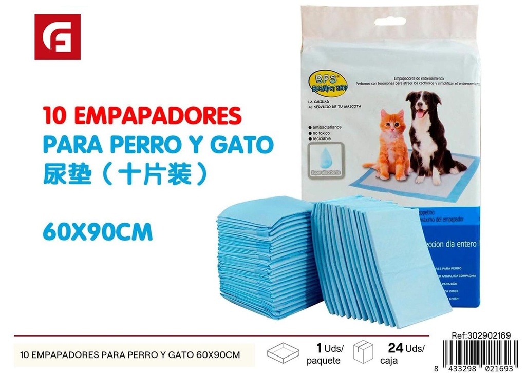 EMPAPADORES PARA PERRO Y GATO 10 UNIDADES 60X90CM - Accesorios para mascotas