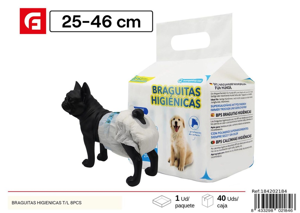 Braguitas higiénicas (L) 8 piezas 25-46cm/6-13kg - Accesorios para mascotas