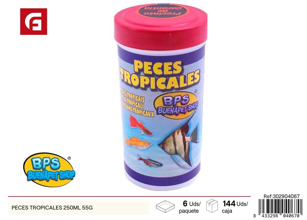 Alimento para peces tropicales 250ml 55g para acuarios