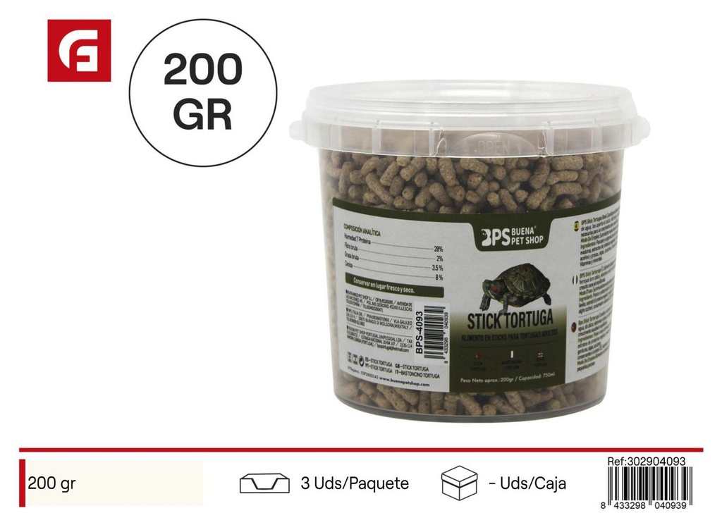 Stick de tortuga comida 200 g 750 ml - Alimento para animales