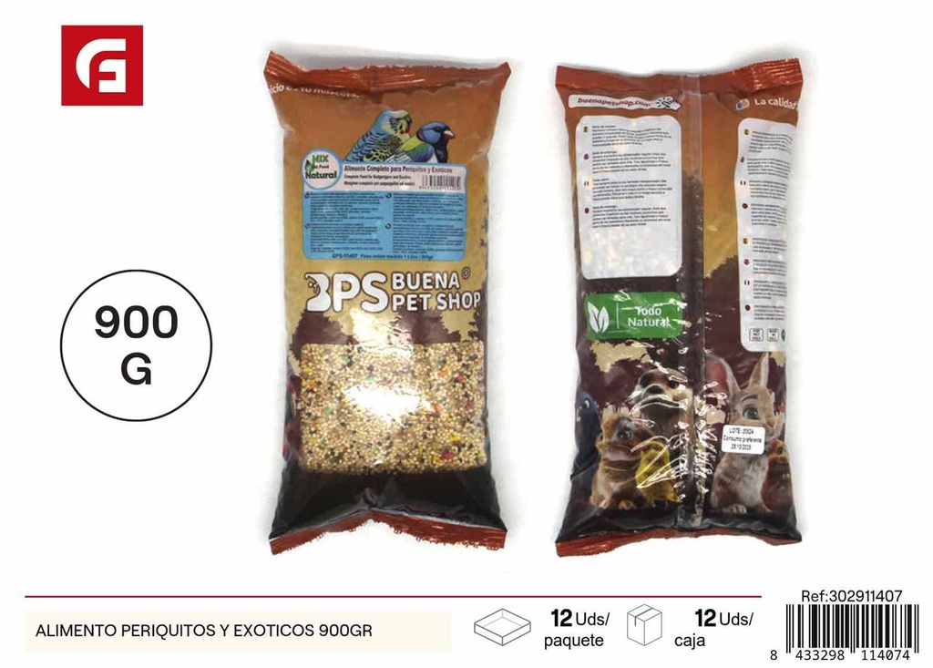 Alimento para periquitos y exóticos 900gr para nutrición de aves