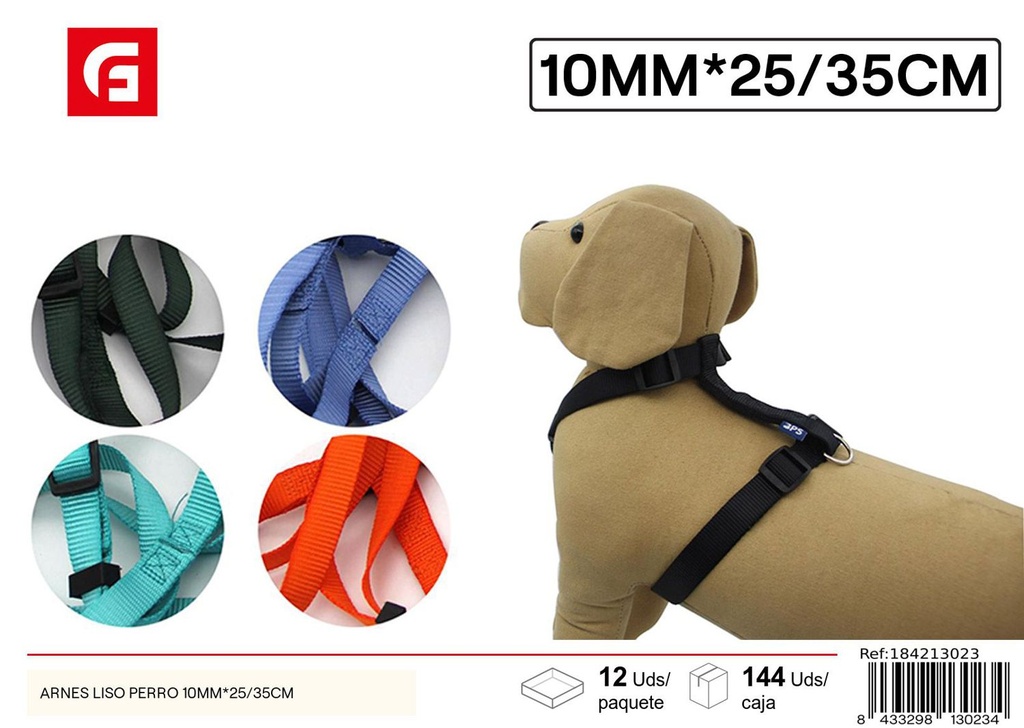 Arnés liso para perro 10mm x 25/35cm ajustable