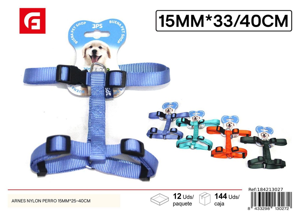 Arnés de nylon para perro 15mm 25-40cm para mascotas