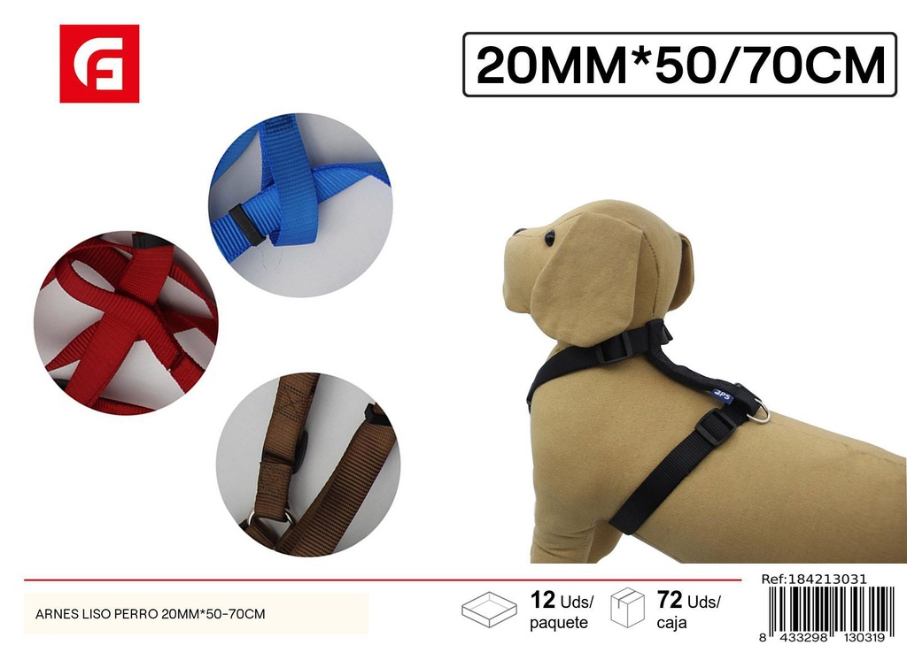 Arnés liso para perro 20 mm x 50-70 cm - Accesorios para mascotas y arneses