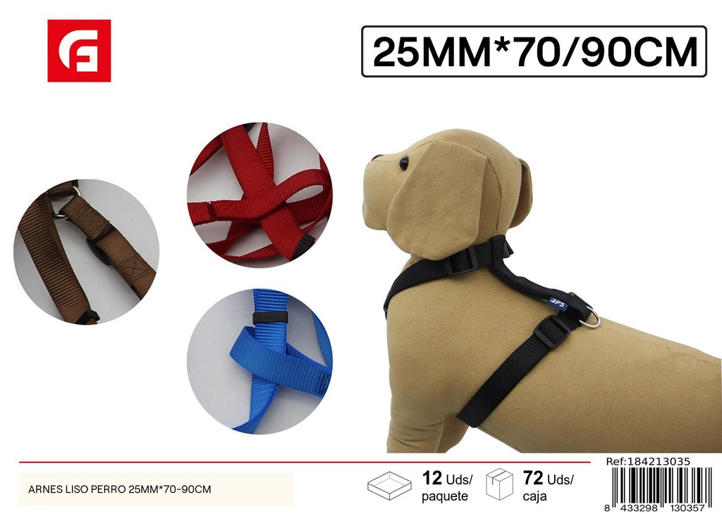 Arnés liso para perro 25 mm x 70-90 cm - Accesorios para mascotas y arneses