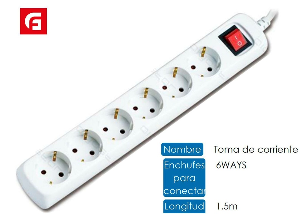 6 ways socket 3g1.0mm 1.5m para conexiones eléctricas