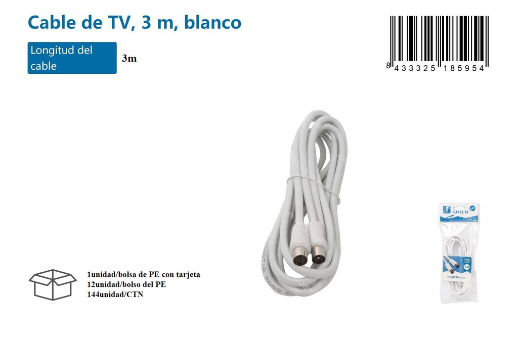 Cable de TV 3 m blanco - Conexiones electrónicas