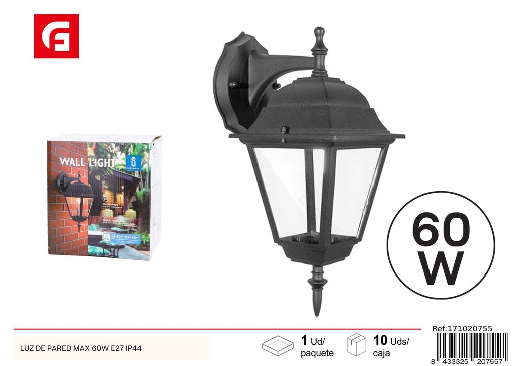 Luz de pared máx. 60W E27 IP44 para iluminación y decoración