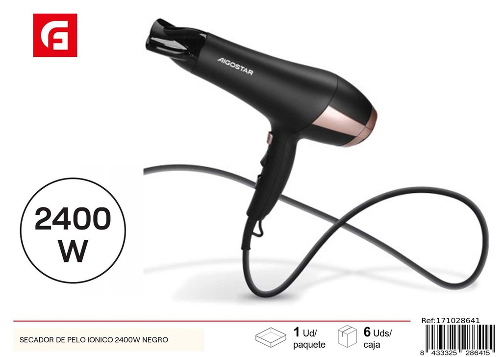 Secador de pelo iónico 2400W negro - Electrónica