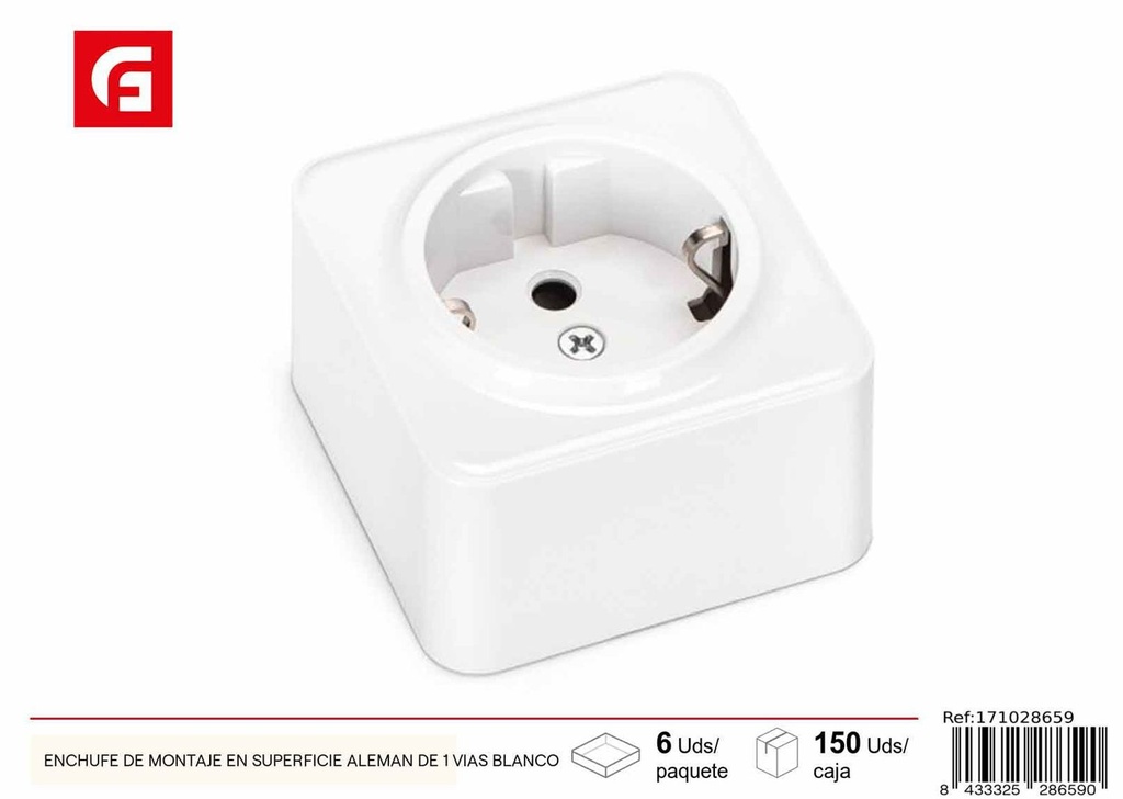 Enchufe de montaje en superficie alemán de 1 vías blanco - Accesorios eléctricos