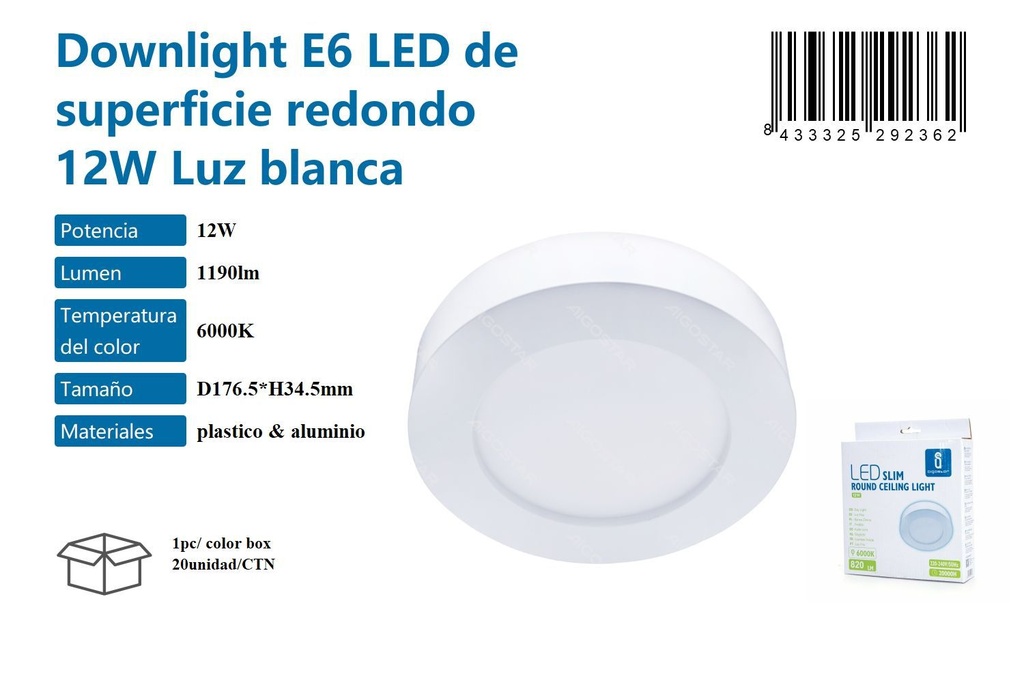 Lámpara LED E6 superficie redonda 12W - Iluminación