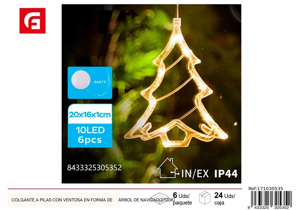 Colgante a pilas con ventosa Árbol de Navidad blanco cálido (2700K) - Decoración navideña