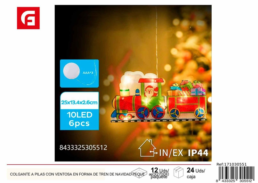 Colgante navideño a pilas con ventosa tren Navidad pequeño (2700K) para decoración