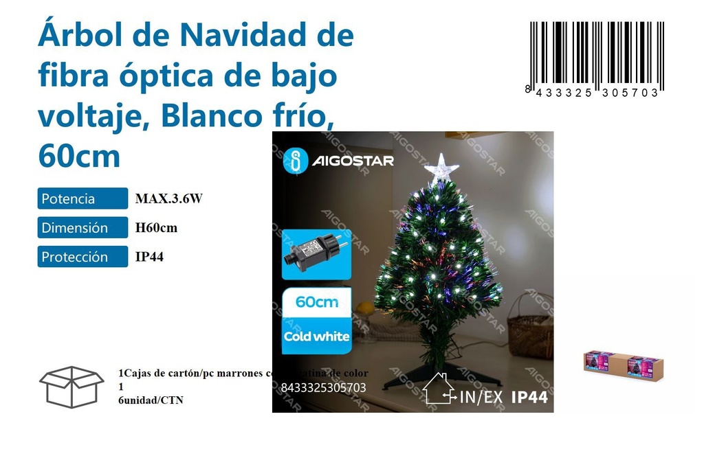 Árbol de Navidad fibra óptica 60 cm blanco frío - Adornos y luces navideñas