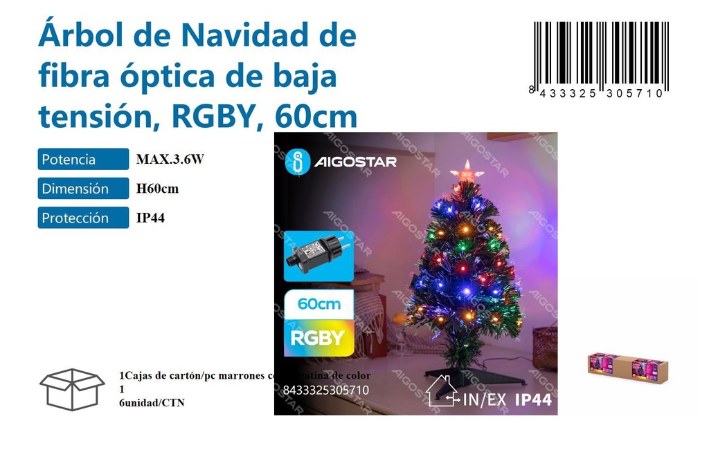 Árbol de Navidad fibra óptica 60 cm RGB - Adornos y luces navideñas